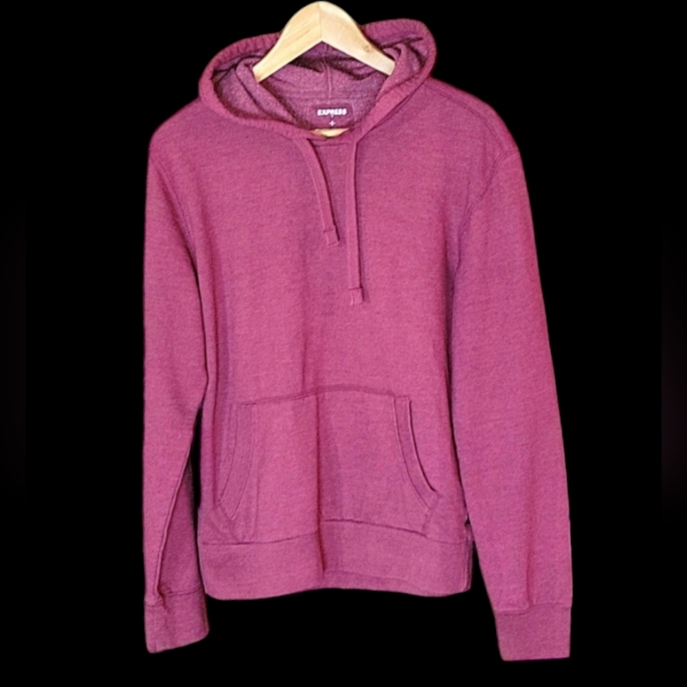 Express Men's Cotton Blend Long Sleeve Solid Maroon Hoodie Sweater, Size Small